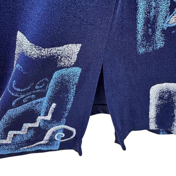 Carolyn Strauss Collection Womens Blue Patterned 3/4 Sleeve Stretch Tunic Top M - Picture 3 of 7